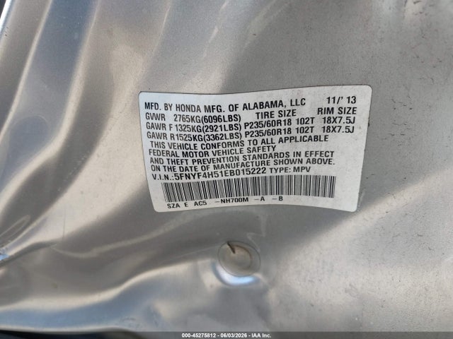 Продаж на аукціоні авто 2014 Honda Pilot Ex-l, vin: 5FNYF4H51EB015222, номер лоту: 45275812