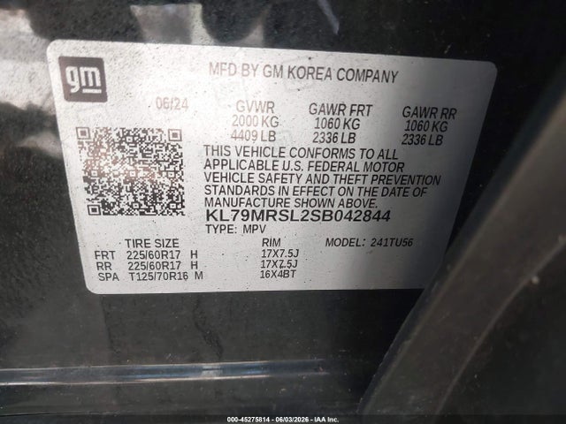 Aukcja sprzedaży 2025 Chevrolet Trailblazer Awd Lt, vin: KL79MRSL2SB042844, numer aukcji: 45275814