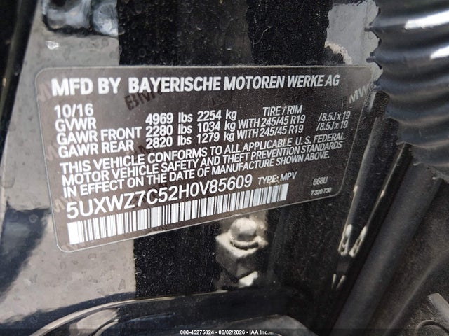 Продаж на аукціоні авто 2017 Bmw X3 Sdrive28i, vin: 5UXWZ7C52H0V85609, номер лоту: 45275824