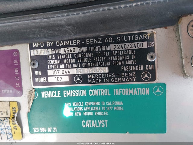 Aukcja sprzedaży 1977 Mercedes-benz 450, vin: 10704412036394, numer aukcji: 45275834