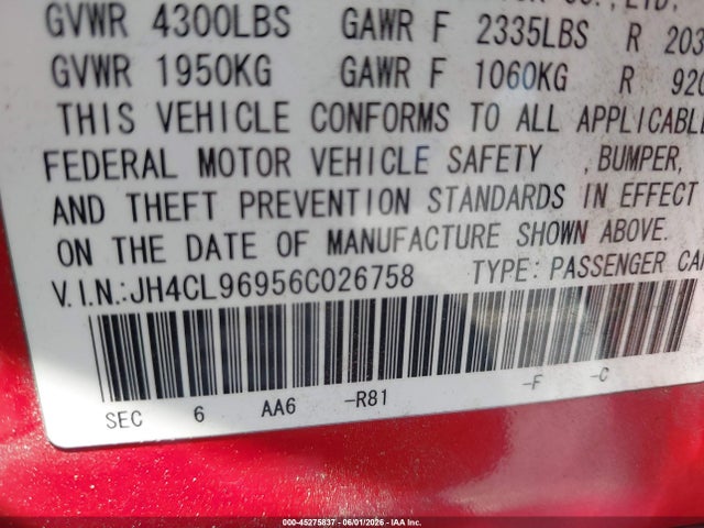 Продаж на аукціоні авто 2006 Acura Tsx, vin: JH4CL96956C026758, номер лоту: 45275837