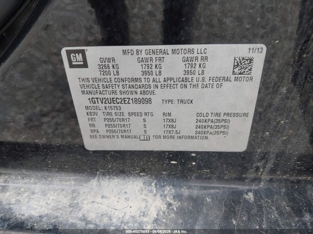 2014 Gmc Sierra 1500 Sle მანქანა იყიდება აუქციონზე, vin: 1GTV2UEC2EZ189098, აუქციონის ნომერი: 45275893