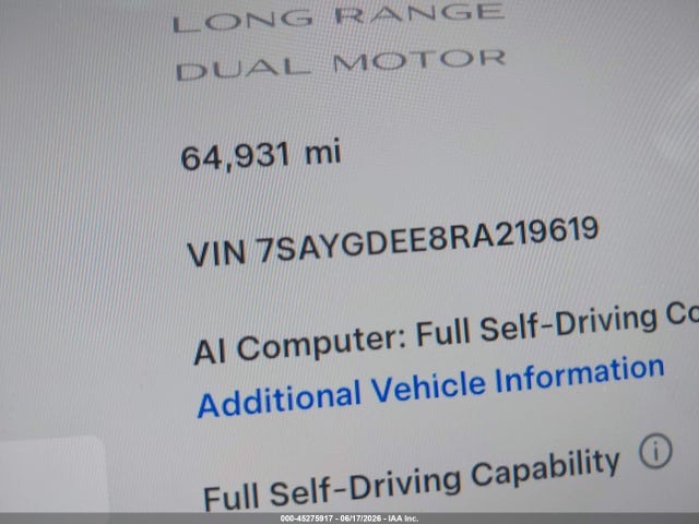 Продажа на аукционе авто 2024 Tesla Model Y Long Range Dual Motor All-wheel Drive, vin: 7SAYGDEE8RA219619, номер лота: 45275917