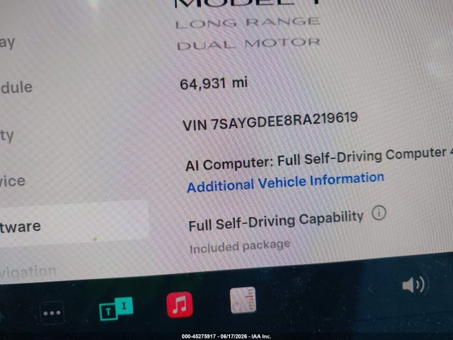 Продажа на аукционе авто 2024 Tesla Model Y Long Range Dual Motor All-wheel Drive, vin: 7SAYGDEE8RA219619, номер лота: 45275917