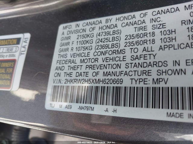 Honda Cr-v Awd Ex 2021 2HKRW2H5XMH620669 Image 9