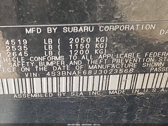 4S3BNAF68J3023568 Subaru Legacy 2.5i Premium