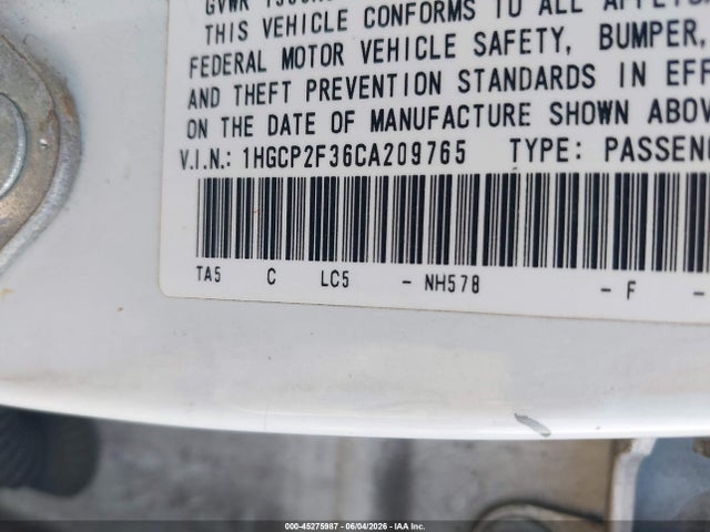 Продажа на аукционе авто 2012 Honda Accord 2.4 Lx, vin: 1HGCP2F36CA209765, номер лота: 45275987