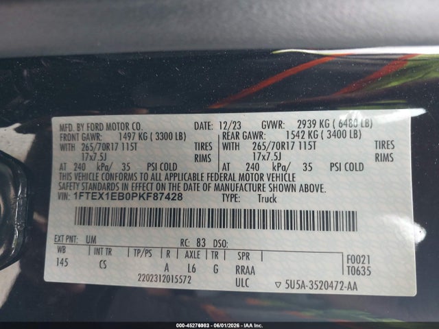 Aukcja sprzedaży 2023 Ford F-150 Xl, vin: 1FTEX1EB0PKF87428, numer aukcji: 45276003
