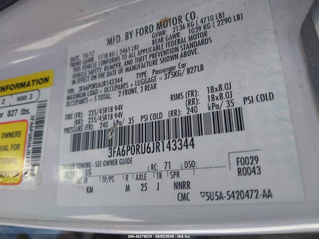 Ford Fusion Hybrid Titanium 2018 3FA6P0RU6JR143344 Image 9
