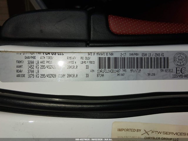 Aukcja sprzedaży 2017 Jeep Grand Cherokee Srt, vin: 1C4RJFDJ1HC811407, numer aukcji: 45276028