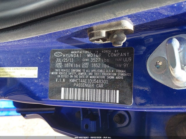 45276062 :رقم المزاد ، KMHCT4AE1DU548301 vin ، 2013 Hyundai Accent Gls مزاد بيع