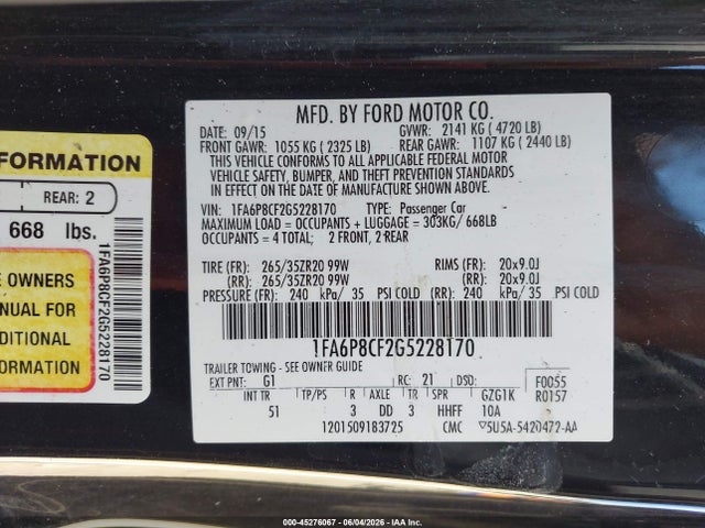 Aukcja sprzedaży 2016 Ford Mustang Gt Premium, vin: 1FA6P8CF2G5228170, numer aukcji: 45276067