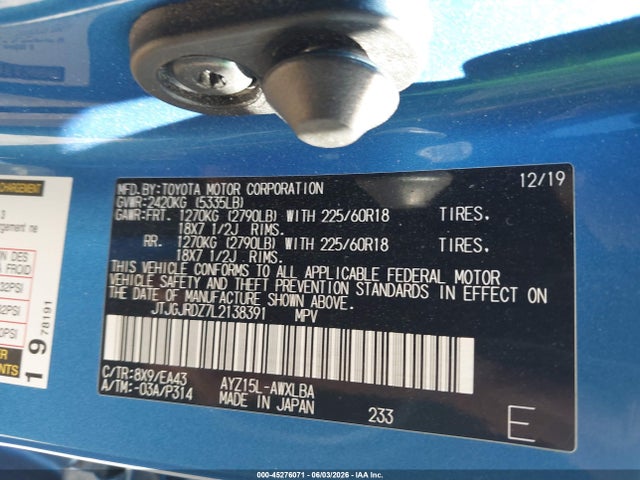 Aukcja sprzedaży 2020 Lexus Nx 300h, vin: JTJGJRDZ7L2138391, numer aukcji: 45276071