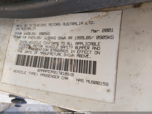 Продаж на аукціоні авто 2001 Mitsubishi Diamante Es, vin: 6MMAP57P21T010969, номер лоту: 45276087