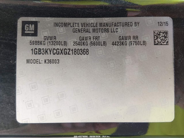 45276098 :رقم المزاد ، 1GB3KYCGXGZ180368 vin ، 2016 Chevrolet Silverado 3500hd Chassis Wt مزاد بيع