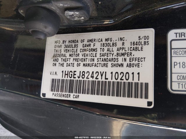 Продажа на аукционе авто 2000 Honda Civic Ex, vin: 1HGEJ8242YL102011, номер лота: 45276103