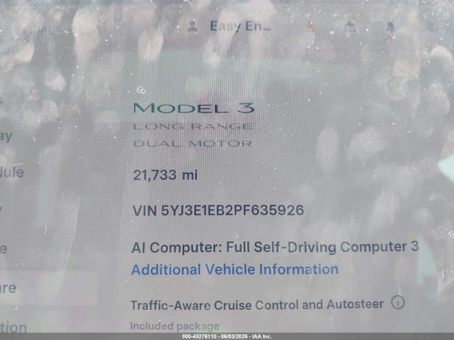 Продажа на аукционе авто 2023 Tesla Model 3 Long Range Dual Motor All-wheel Drive, vin: 5YJ3E1EB2PF635926, номер лота: 45276110