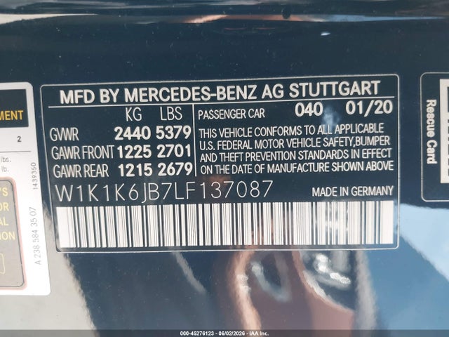 Aukcja sprzedaży 2020 Mercedes-benz E 450 4matic, vin: W1K1K6JB7LF137087, numer aukcji: 45276123