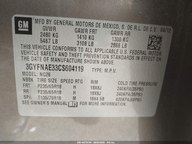 Продажа на аукционе авто 2012 Cadillac Srx Luxury Collection, vin: 3GYFNAE33CS604119, номер лота: 45276164