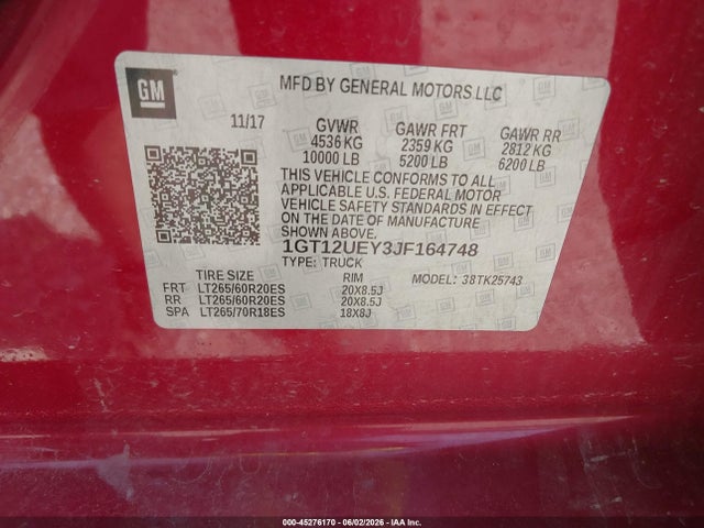 Aukcja sprzedaży 2018 Gmc Sierra 2500hd Denali, vin: 1GT12UEY3JF164748, numer aukcji: 45276170