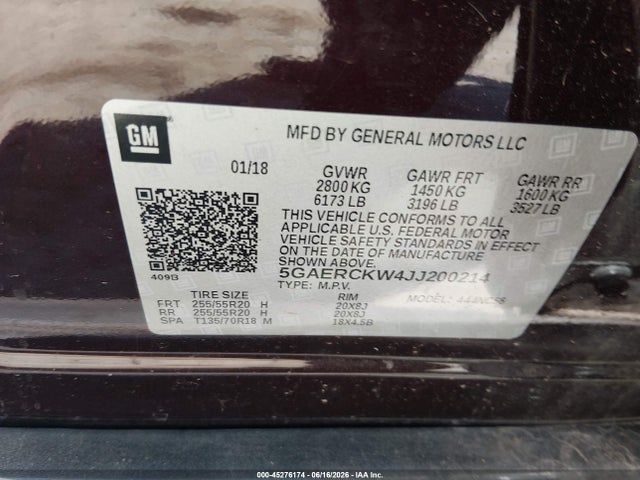 Продажа на аукционе авто 2018 Buick Enclave Premium, vin: 5GAERCKW4JJ200214, номер лота: 45276174