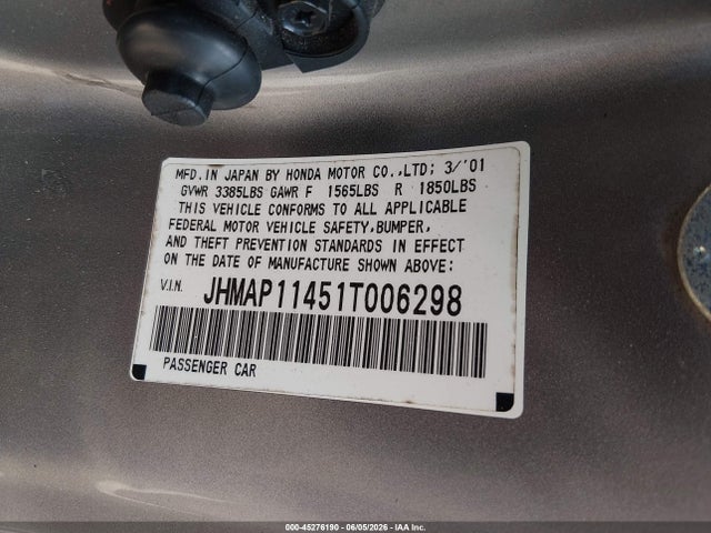 Продаж на аукціоні авто 2001 Honda S2000, vin: JHMAP11451T006298, номер лоту: 45276190