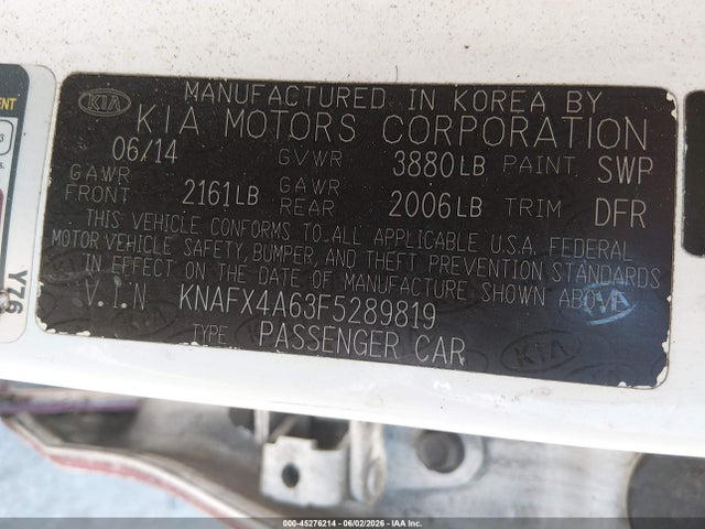 45276214 :رقم المزاد ، KNAFX4A63F5289819 vin ، 2015 Kia Forte Lx مزاد بيع