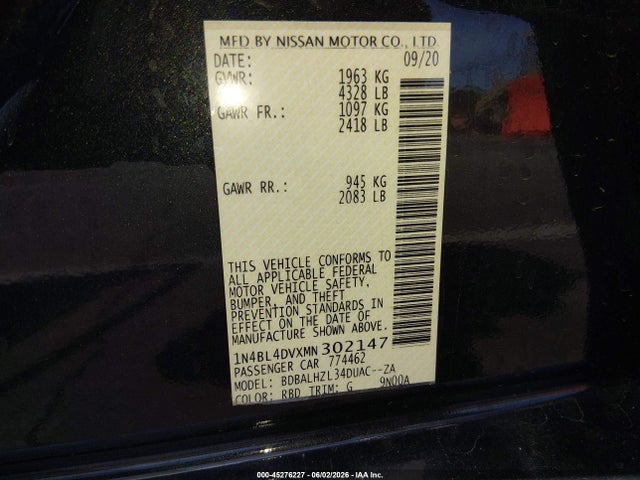 1N4BL4DVXMN302147 Nissan Altima Sv Fwd