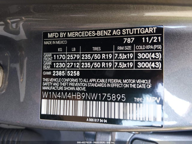 Aukcja sprzedaży 2022 Mercedes-benz Glb 250 4matic, vin: W1N4M4HB9NW175895, numer aukcji: 45276229