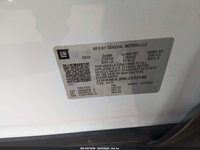 2019 Gmc Acadia Slt-1 მანქანა იყიდება აუქციონზე, vin: 1GKKNULS5KZ232188, აუქციონის ნომერი: 45276260
