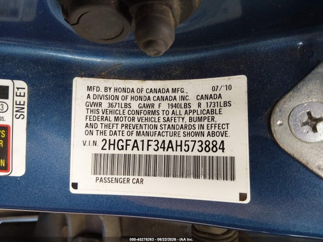 Продаж на аукціоні авто 2010 Honda Civic Vp, vin: 2HGFA1F34AH573884, номер лоту: 45276263