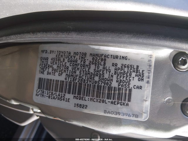 Aukcja sprzedaży 2000 Toyota Avalon Xls, vin: 4T1BF28B3YU057902, numer aukcji: 45276265