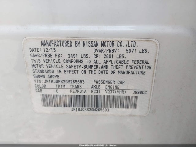 Auction sale of the 2016 Infiniti Qx50, vin: JN1BJ0RR2GM265693, lot number: 45276280