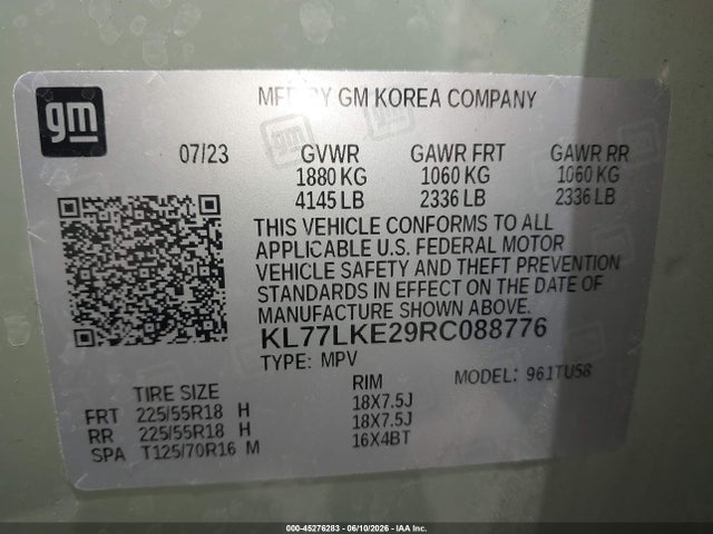 KL77LKE29RC088776 Chevrolet Trax Fwd Activ