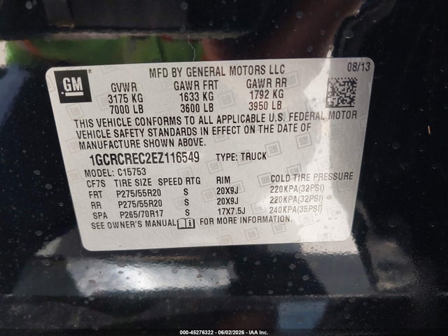 Aukcja sprzedaży 2014 Chevrolet Silverado 1500 1lt, vin: 1GCRCREC2EZ116549, numer aukcji: 45276322