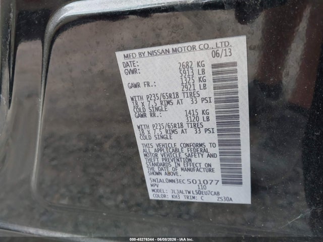 Продажа на аукционе авто 2014 Infiniti Qx60, vin: 5N1AL0MN3EC501077, номер лота: 45276344