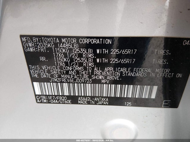 JTMZFREV6EJ009723 Toyota RAV4 LE