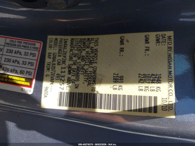 Aukcja sprzedaży 2011 Nissan Altima 2.5 S, vin: 1N4AL2EP2BC113257, numer aukcji: 45276370