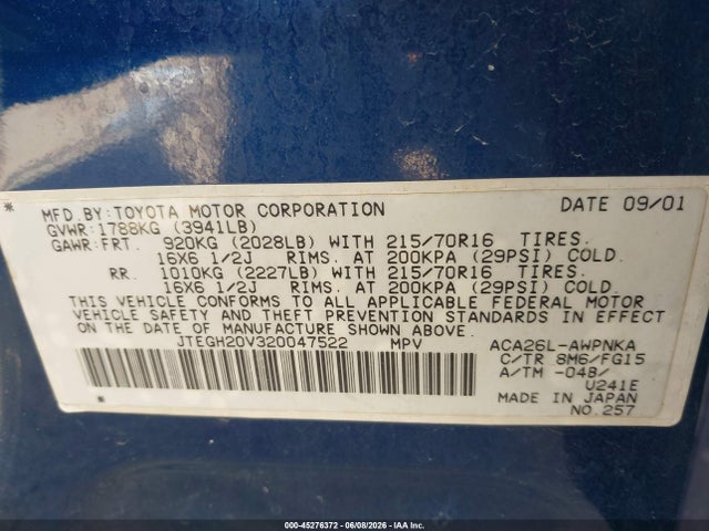 Продаж на аукціоні авто 2002 Toyota Rav4, vin: JTEGH20V320047522, номер лоту: 45276372