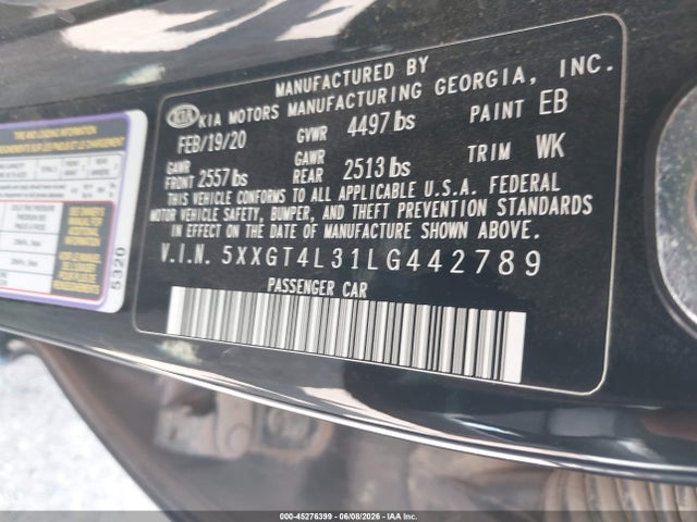 2020 Kia Optima Se მანქანა იყიდება აუქციონზე, vin: 5XXGT4L31LG442789, აუქციონის ნომერი: 45276399