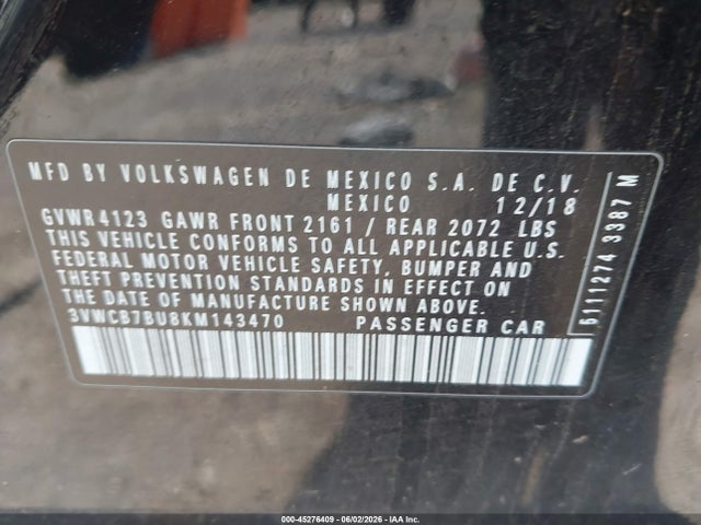 3VWCB7BU8KM143470 Volkswagen Jetta 1.4t R-line/1.4t S/1.4t Se
