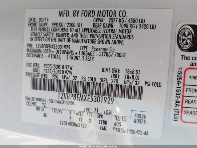 Продажа на аукционе авто 2014 Ford Mustang V6 Premium, vin: 1ZVBP8EMXE5301929, номер лота: 45276424