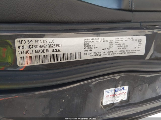 Продажа на аукционе авто 2024 Dodge Durango Sxt Rwd, vin: 1C4RDHAG1RC257976, номер лота: 45276490