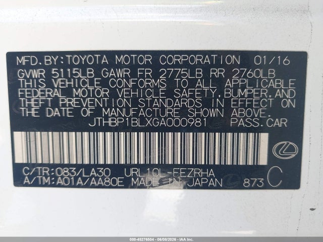 Lexus GS F 2016 JTHBP1BLXGA000981 Image 9