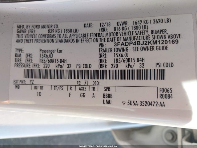 Ford FIESTA SE 2019 3FADP4BJ2KM120169 Image 9