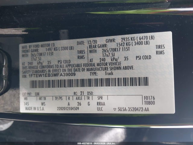 1FTEW1EB3MFA39009 Ford F-150 Xl