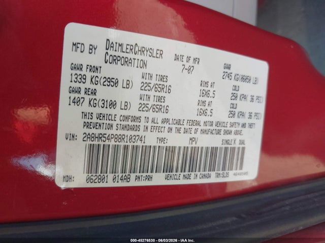 Aukcja sprzedaży 2008 Chrysler Town & Country Touring, vin: 2A8HR54P88R103741, numer aukcji: 45276530