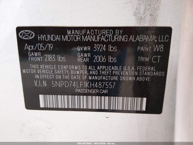 Hyundai ELANTRA SE 2019 5NPD74LF1KH487557 Image 9