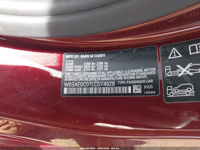 Aukcja sprzedaży 2020 Bmw M8 Competition, vin: WBSAE0C07LCD74928, numer aukcji: 45276558