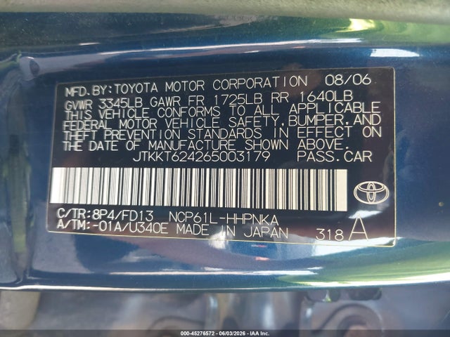 45276572 :رقم المزاد ، JTKKT624265003179 vin ، 2006 Scion Xa مزاد بيع